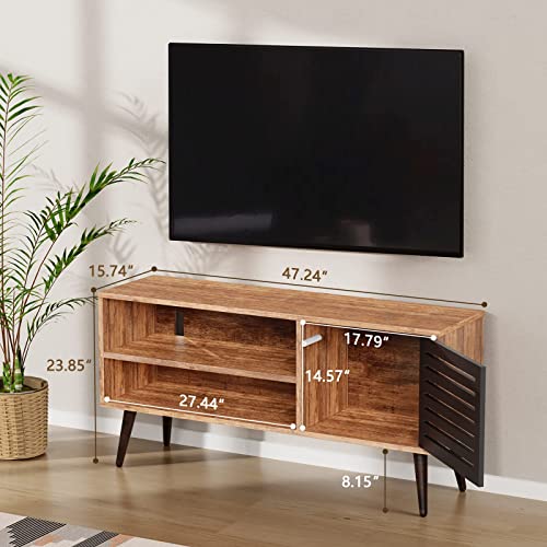 Retro TV Stand for TV up to 55 Inch, TV Console Table & Entertainment Center Mid Century Modern TV Stand with Adjustable Shelf for Living Room, Pop Up Door TV Cabinet Holds up to 110 lbs, FMRTS02B1