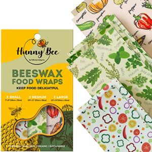 HUNNYBEEE Beeswax Wrap - (7 packs) Beeswax Paper Food Wrap | Sustainable Products | Eco-friendly Waxed Food Wrap | Bees Wax Wrap | Burrito Wrappers Cling | Bee Wax Food Wrappers