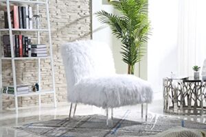 iconic home fabio accent side chair sleek stylish faux fur upholstered armless design acrylic legs modern contemporary, white