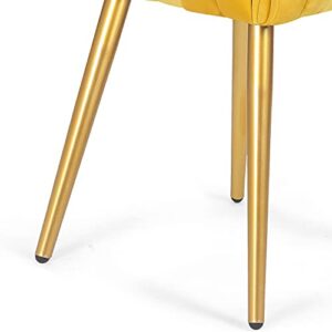 Decent Home Velvet Ottoman Footrest Stool,Tufted Fabric Upholstery Side Table Seat, Vanity Dressing Bench ,Knit Lines Chair with Metal Legs for Living Room, Bedroom (Yellow)