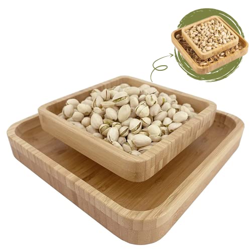 Kanpeki Living Bamboo Pistachio Snack Bowl, Pistachio Nut Bowl With Shell Storage, Detachable Double Dish Pedestal for Nuts, Stackable Double Dish Snack Bowls With Holder For Shells