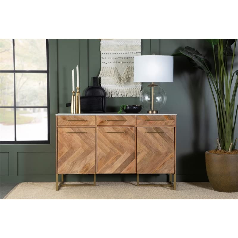 Coaster 3-Door Farmhouse Wood Accent Cabinet in Natural/Gold