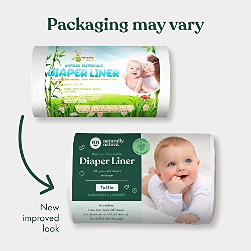 Naturally Natures Bamboo Disposable Diaper Liners (6PK) 600 Sheets Gentle and Soft, Chlorine and Dye-Free, Unscented, Biodegradable Inserts (Set of 6) 600 Liners