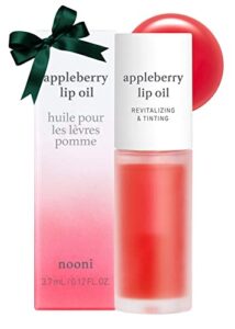 nooni korean lip oil – appleberry | gift, moisturizing, revitalizing, and tinting for dry lips with raspberry fruit extract, 0.12 fl oz