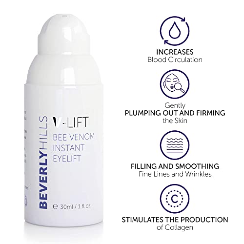 Beverly Hills V-Lift Instant Eye Lift and Eye Tuck Bee Venom Serum for Puffy Eyes, Dark Circles, Wrinkles, and Under Eye Bags Treatment for Women and Men | 30mL (120 Day Supply)
