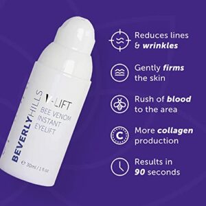 Beverly Hills V-Lift Instant Eye Lift and Eye Tuck Bee Venom Serum for Puffy Eyes, Dark Circles, Wrinkles, and Under Eye Bags Treatment for Women and Men | 30mL (120 Day Supply)