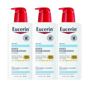 eucerin daily hydration lotion with spf 15 – broad spectrum body lotion for dry skin – 16.9 fl. oz. pump bottle (pack of 3)