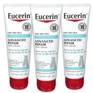 eucerin advanced repair foot cream – fragrance free, foot lotion for very dry skin – 3 oz. tube (pack of 3)