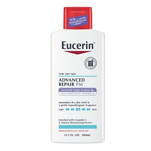 eucerin advanced repair night lotion, 48 hour moisturizing body lotion for dry skin, paraben free body lotion with a hypoallergenic soothing scent, 13.5 fl oz bottle