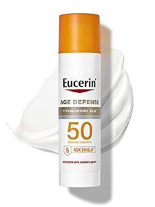 eucerin sun age defense spf 50 face sunscreen lotion with hyaluronic acid, facial sunscreen with 5 antioxidants, 2.5 fl oz bottle