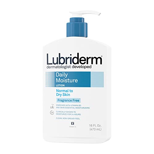 Lubriderm Daily Moisture Hydrating Unscented Body Lotion with Pro-Vitamin B5 for Normal-to-Dry Skin for Healthy-Looking Skin, Non-Greasy and Fragrance-Free Lotion, 16 fl. oz