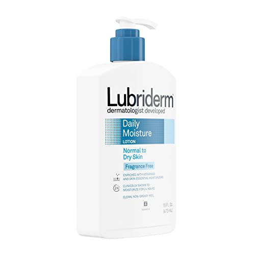 Lubriderm Daily Moisture Hydrating Unscented Body Lotion with Pro-Vitamin B5 for Normal-to-Dry Skin for Healthy-Looking Skin, Non-Greasy and Fragrance-Free Lotion, 16 fl. oz