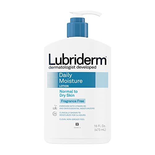 Lubriderm Daily Moisture Hydrating Unscented Body Lotion with Pro-Vitamin B5 for Normal-to-Dry Skin for Healthy-Looking Skin, Non-Greasy and Fragrance-Free Lotion, 16 fl. oz