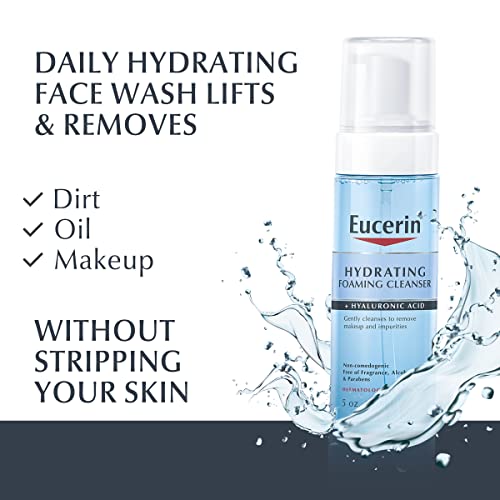 Eucerin Hydrating Foaming Daily Facial Cleanser with Hyaluronic Acid, 5 Fl Oz