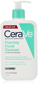 cerave foaming facial cleanser | daily face wash for oily skin with hyaluronic acid, ceramides, and niacinamide| fragrance free paraben free | 16 fluid ounce