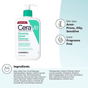 CeraVe Foaming Facial Cleanser | Daily Face Wash for Oily Skin with Hyaluronic Acid, Ceramides, and Niacinamide| Fragrance Free Paraben Free | 16 Fluid Ounce