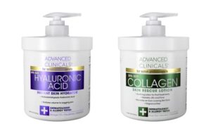 advanced clinicals collagen cream + hyaluronic acid lotion moisturizer face & body skin care set. collagen lotion restores sagging skin & hyaluronic acid anti aging cream hydrates dry skin, 2-pack