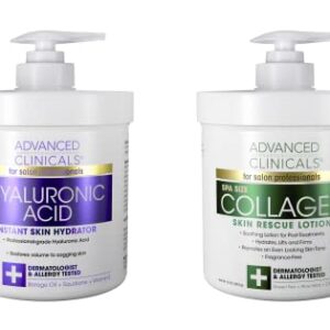 Advanced Clinicals Collagen Cream + Hyaluronic Acid Lotion Moisturizer Face & Body Skin Care Set. Collagen Lotion Restores Sagging Skin & Hyaluronic Acid Anti Aging Cream Hydrates Dry Skin, 2-Pack