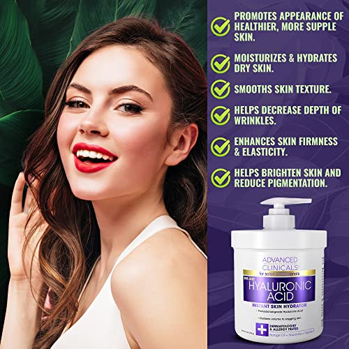 Advanced Clinicals Collagen Cream + Hyaluronic Acid Lotion Moisturizer Face & Body Skin Care Set. Collagen Lotion Restores Sagging Skin & Hyaluronic Acid Anti Aging Cream Hydrates Dry Skin, 2-Pack