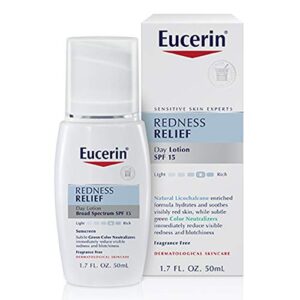 eucerin redness relief day lotion – broad spectrum spf 15 – neutralizes redness and protects skin – 1.7 fl. oz. pump bottle