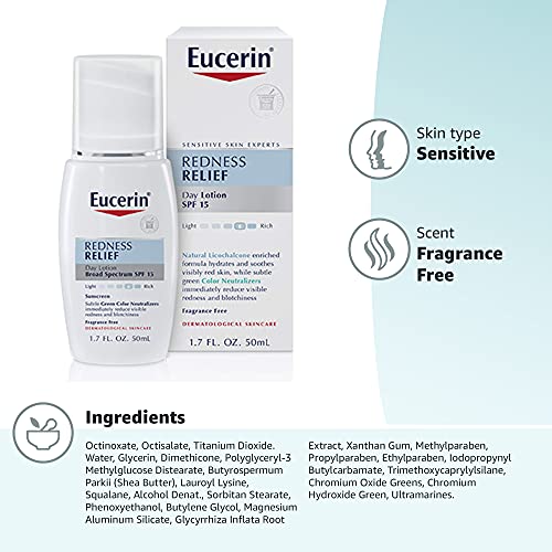 Eucerin Redness Relief Day Lotion - Broad Spectrum SPF 15 - Neutralizes Redness and Protects Skin - 1.7 fl. oz. Pump Bottle