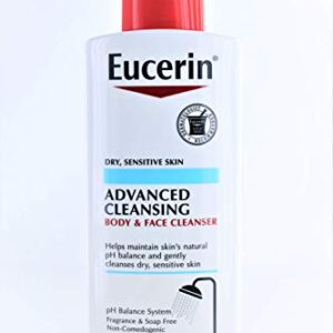 Eucerin Advanced Cleansing Body & Face Cleanser 16.9 Ounce (500ml) (Pack of 2)