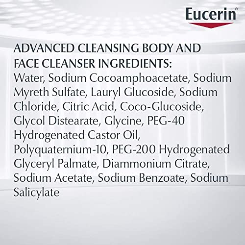 Eucerin Advanced Cleansing Body & Face Cleanser 16.9 Ounce (500ml) (Pack of 6)