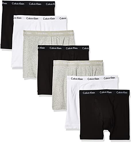 Calvin Klein Men's Cotton Stretch 7-Pack Boxer Brief, 3 Black, 2 Grey Heather, 2 White, M