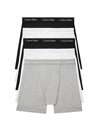 Calvin Klein Men's Cotton Stretch 5-Pack Boxer Brief, 2 Black, 2 White, 1 Grey Heather, L