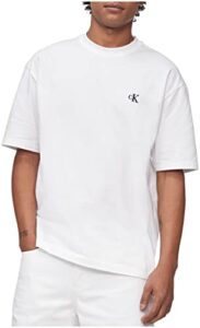 calvin klein men’s relaxed fit monogram logo crewneck t-shirt, brilliant white, medium