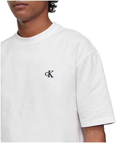 Calvin Klein Men's Relaxed Fit Monogram Logo Crewneck T-Shirt, Brilliant White, Medium