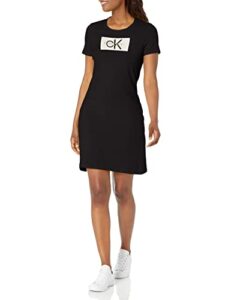 calvin klein women’s short sleeve everyday essential logo t-shirt dress, black, small