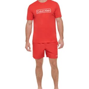 Calvin Klein Men's Standard Light Weight Quick Dry Short Sleeve 40+ UPF Protection, Red, Medium