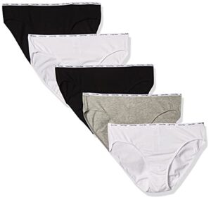 calvin klein women’s cotton stretch logo multipack bikini panty, white/black/grey heather, small