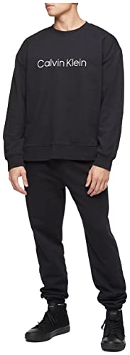 Calvin Klein Men's Relaxed Fit Logo French Terry Crewneck Sweatshirt, Black Beauty, Small