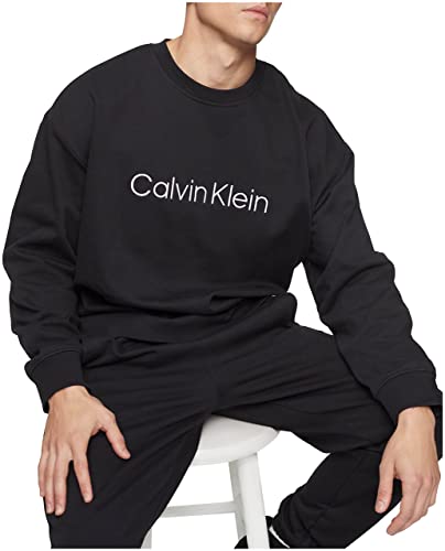 Calvin Klein Men's Relaxed Fit Logo French Terry Crewneck Sweatshirt, Black Beauty, Small