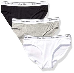 calvin klein girls’ little modern cotton bikini panty, 3 pack – heather grey, classic white, black, x-large