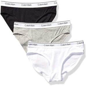 Calvin Klein Girls' Little Modern Cotton Bikini Panty, 3 Pack - Heather Grey, Classic White, Black, X-Large