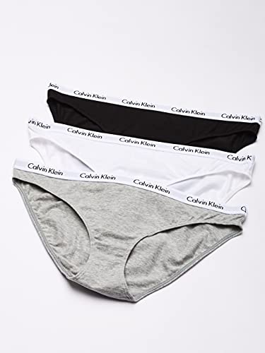 Calvin Klein Carousel Logo Cotton Stretch Women Bikini Panties, Multipack,3 pack, Black/White/Grey Heather, Medium