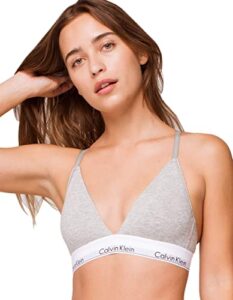 calvin klein women’s modern cotton lightly lined triangle wireless bralette, gray, m