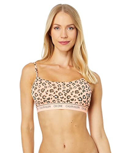 Calvin Klein Women's CK One Cotton Unlined Bralette, Stephen Leopard Peach Melba, Medium