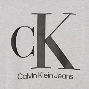 Calvin Klein Boys' Big Classic Logo Crew Neck Tee, Light Grey Heather Ck, 8