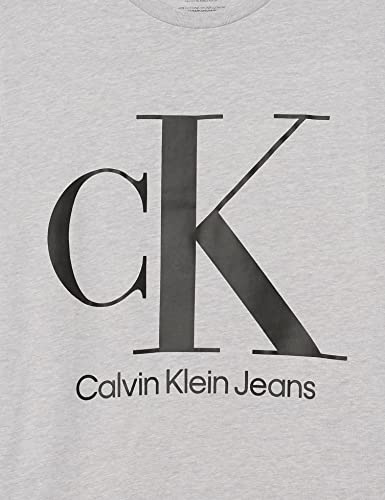 Calvin Klein Boys' Big Classic Logo Crew Neck Tee, Light Grey Heather Ck, 8