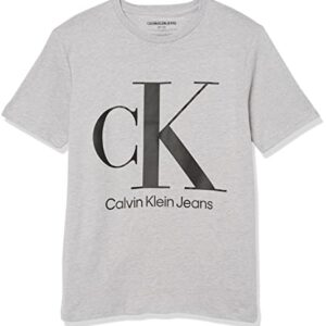 Calvin Klein Boys' Big Classic Logo Crew Neck Tee, Light Grey Heather Ck, 8