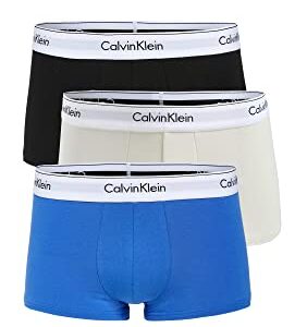 Calvin Klein Men's Modern Cotton Stretch 3-Pack Low Rise Trunk, Black, Palace Blue, Vanilla ICE