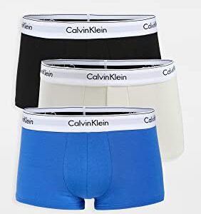 Calvin Klein Men's Modern Cotton Stretch 3-Pack Low Rise Trunk, Black, Palace Blue, Vanilla ICE