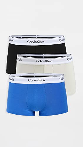 Calvin Klein Men's Modern Cotton Stretch 3-Pack Low Rise Trunk, Black, Palace Blue, Vanilla ICE