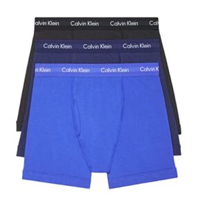 calvin klein men’s cotton stretch 3-pack boxer brief, black, blue shadow, cobalt water, m