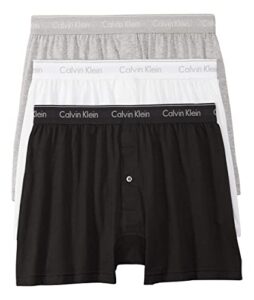 calvin klein men’s cotton classics 3-pack knit boxer, black, grey heather, white, m