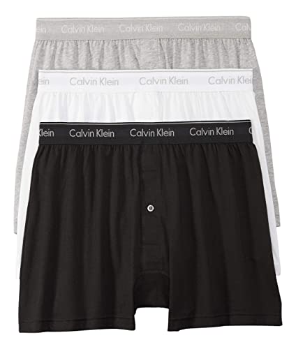 Calvin Klein Men's Cotton Classics 3-Pack Knit Boxer, Black, Grey Heather, White, M